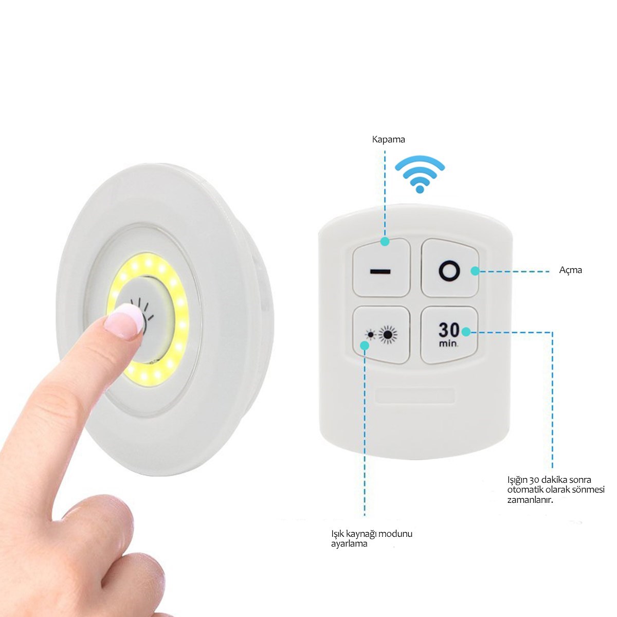 3'lü Uzaktan Kumandalı Pilli Yapışkanlı Kablosuz Led Spot Lambalar