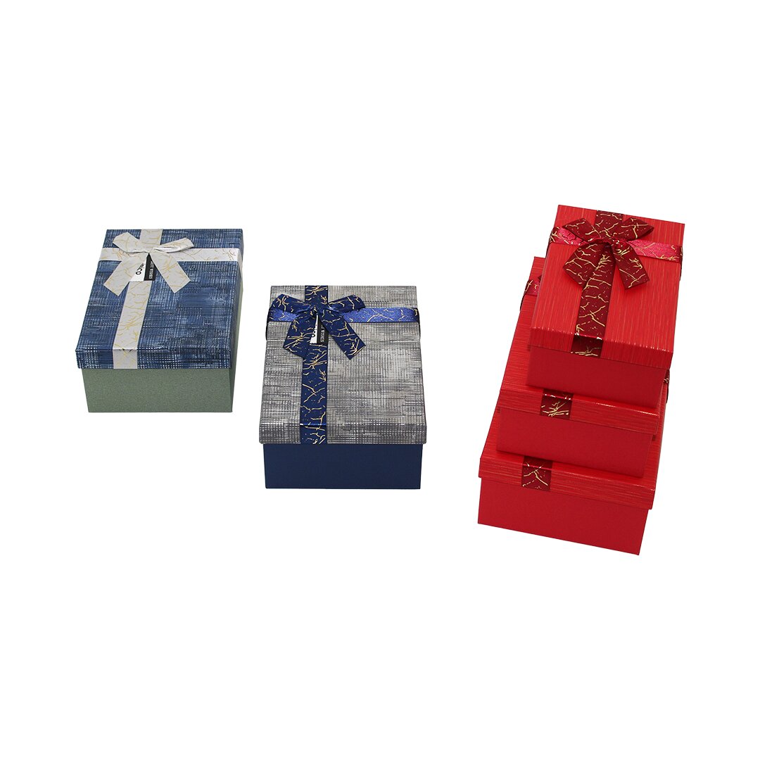 3PCS D.DÖRTGEN ÇİZGİLİ MİX RENKLİ KARTON HEDİYE KUTUSU KURDELALI 22.5X15.5-20.5X13.5-18.5X11.5CM