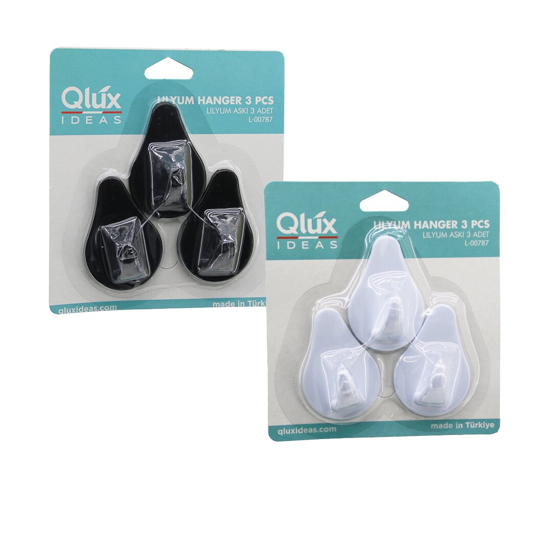3PCS LILYUM ASKI  SİYAH - BEYAZ PLASTİK   YAPIŞKANLI MONTAJ