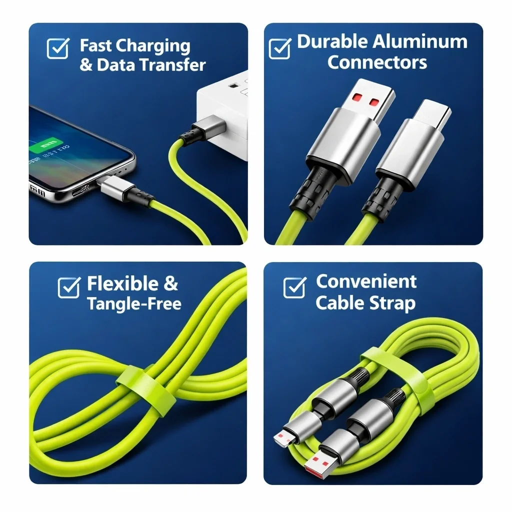 4-in-1 240W PD Hızlı Şarj Kablosu – Type-C Lightning Destekli PL-8632