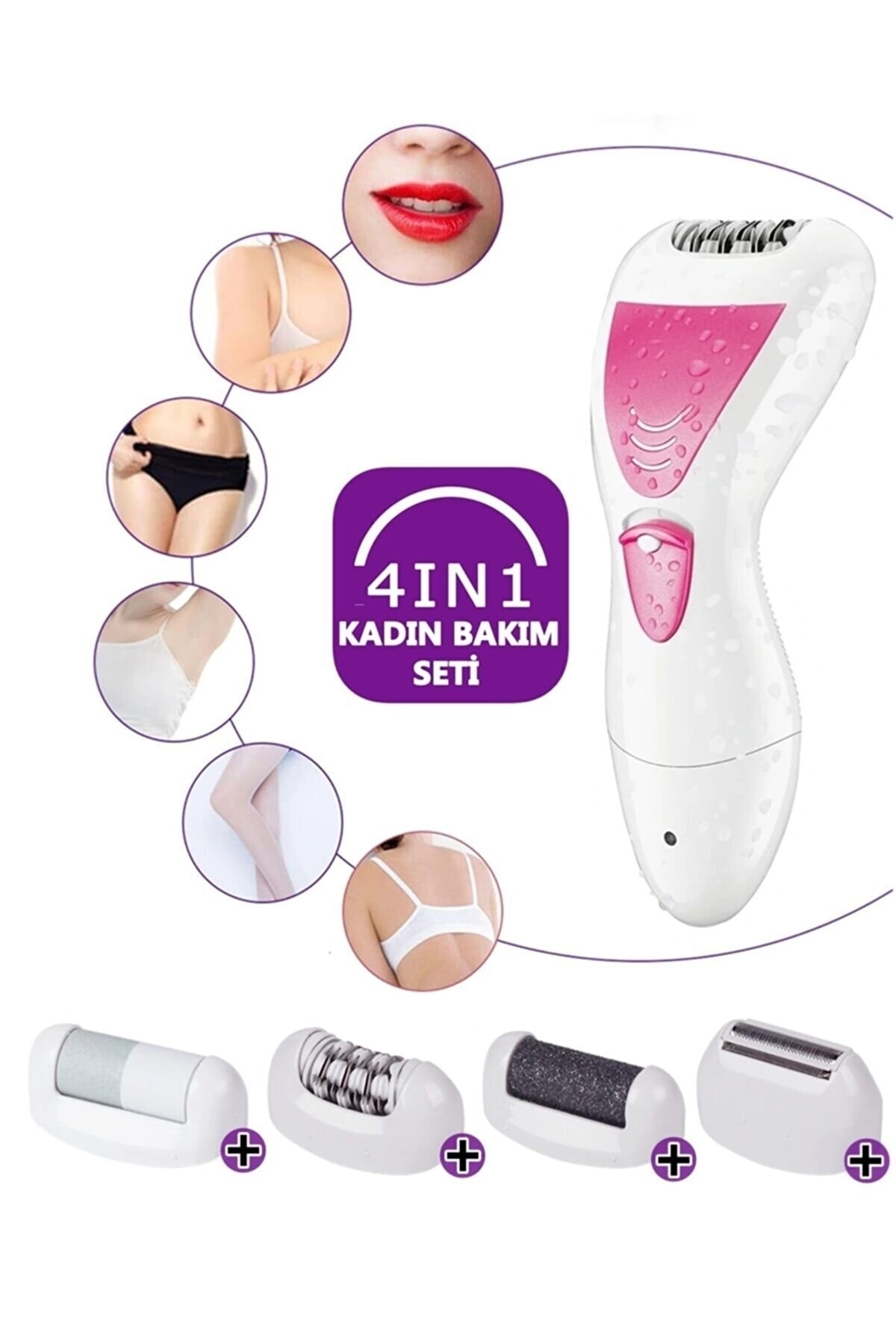 4 In 1 Su Geçirmez Epilasyon Aleti Epilatör Cihazı Tüy Alma Makinesi Topuk Törpüsü