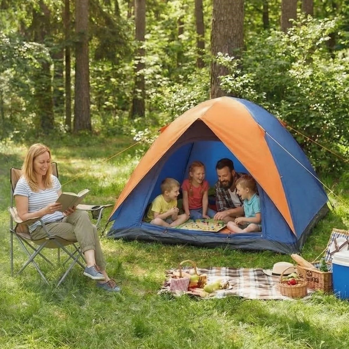 4 Kişilik Manuel Kurulum Gölgelikli Kamp Çadırı – Aile, Doğa, Piknik ve Outdoor 200x200x135 cm