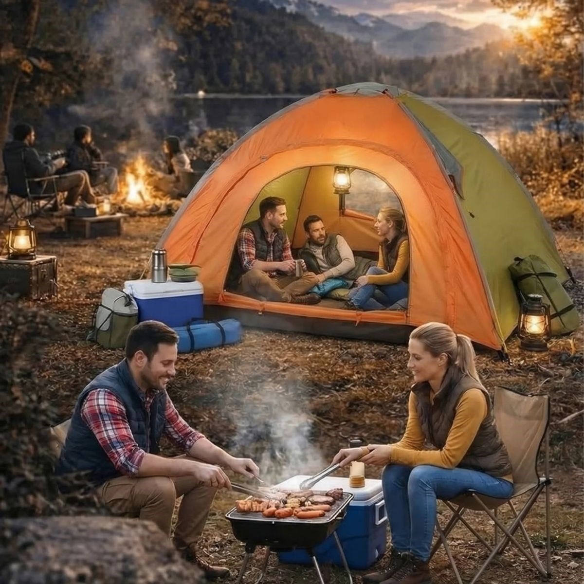4 Kişilik Yarı Otomatik Kamp Çadırı – Suya Dayanıklı, Hızlı Kurulumlu Outdoor Aile Çadırı, Doğa, Kamp ve Piknik 200x200x135 cm
