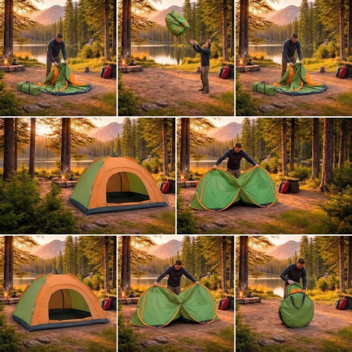 4 Kişilik Yarı Otomatik Kamp Çadırı – Suya Dayanıklı, Hızlı Kurulumlu Outdoor Aile Çadırı, Doğa, Kamp ve Piknik 200x200x135 cm