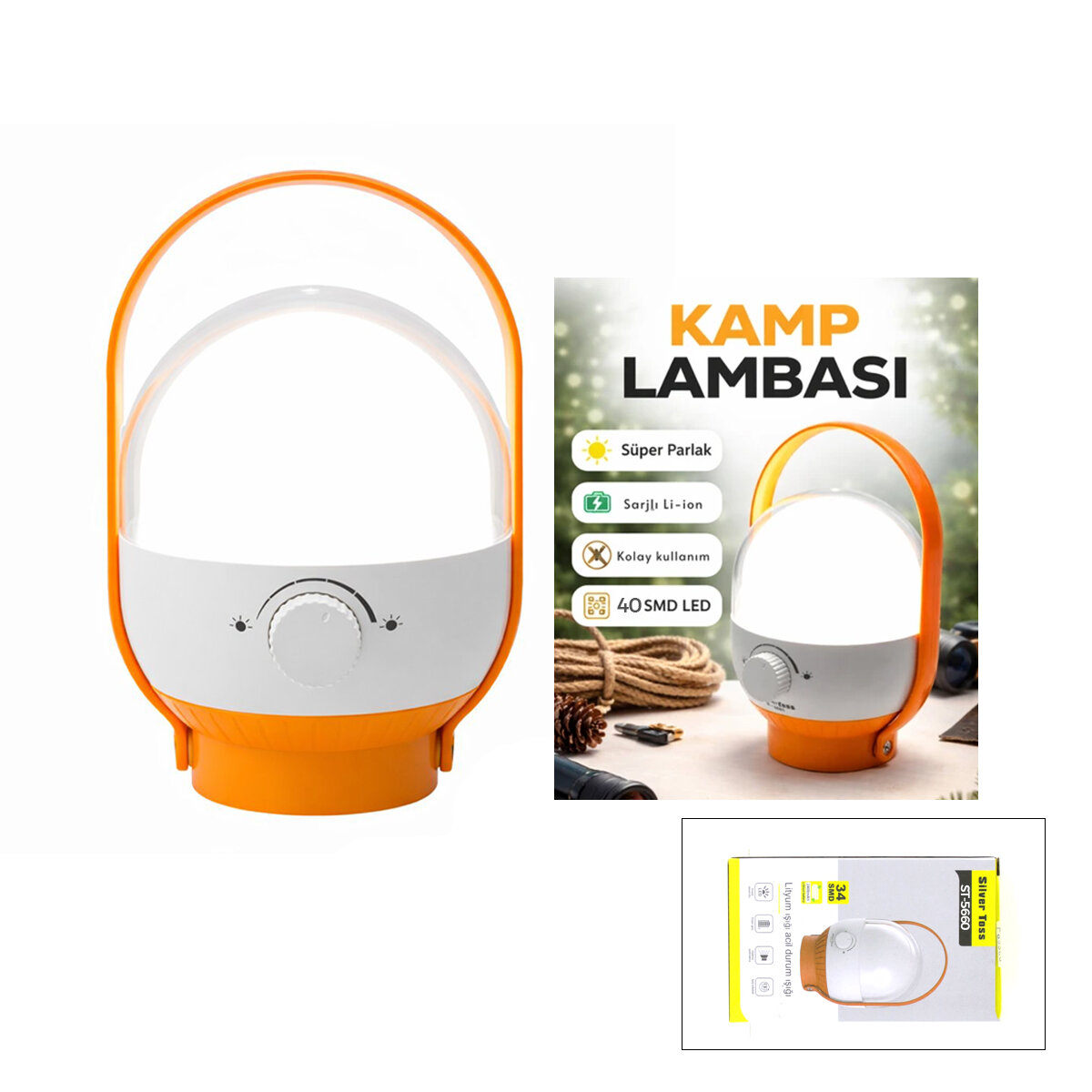 40 LED KAMP LAMBASI - FENER USB ŞARJLI AYARLANABİLİR IŞIK 6.4W - 2400mAh ST-5660
