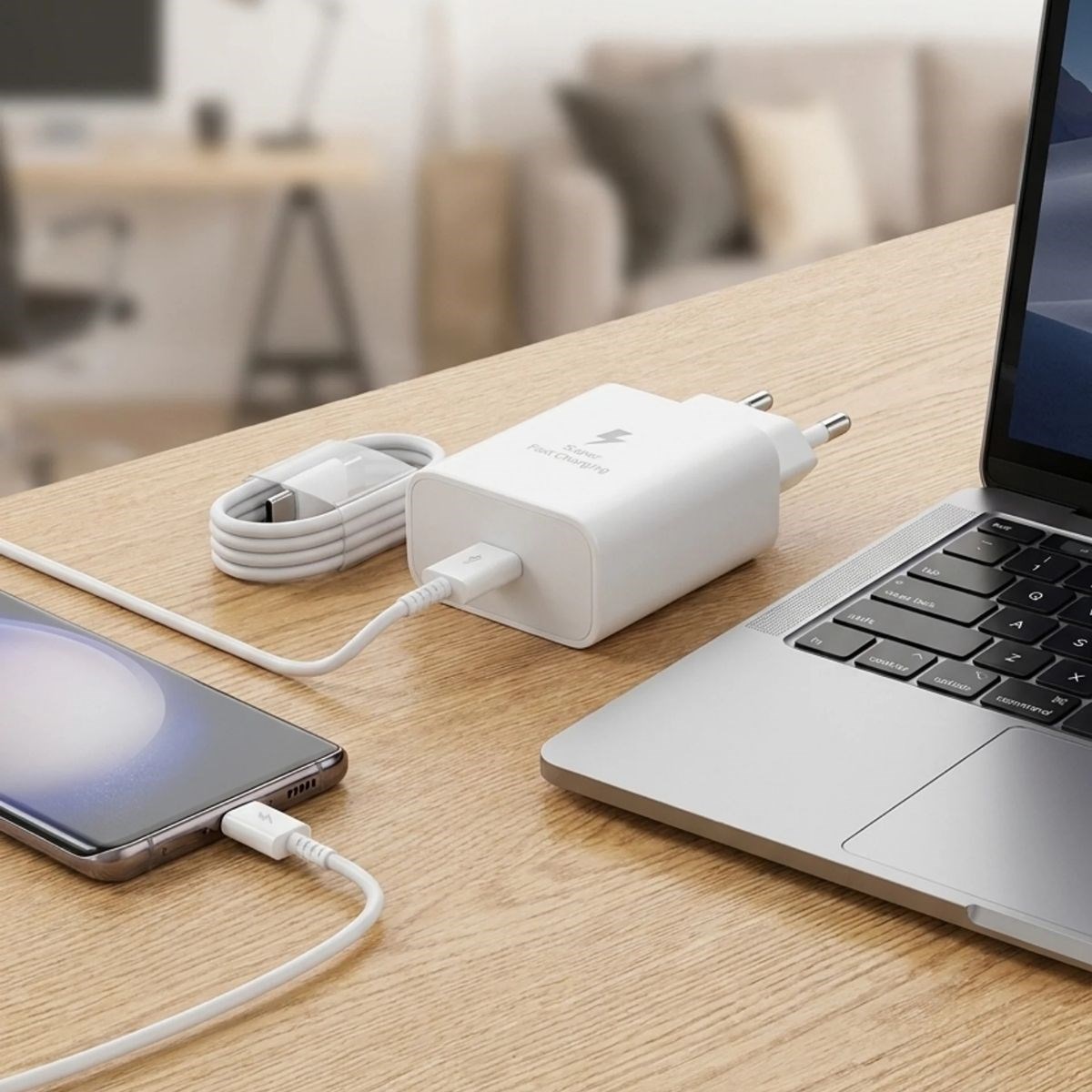 45W Süper Hızlı Şarj Adaptörü USB-C PD 3.0 PPS Fast Charger + 5A Type-C to Type-C Kablo