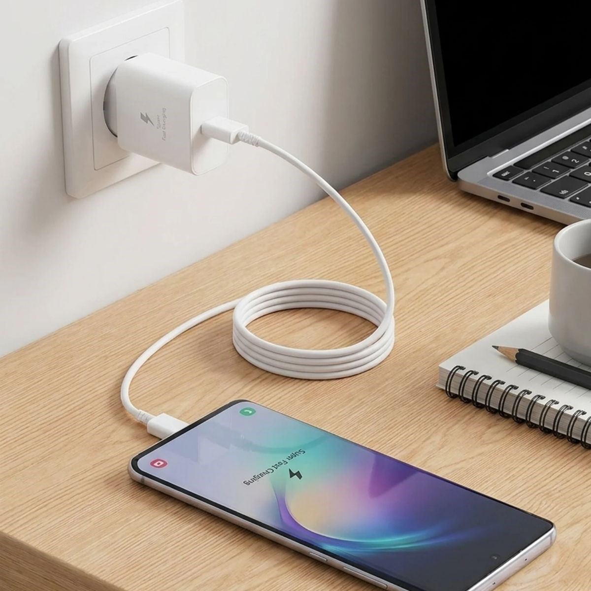 45W Süper Hızlı Şarj Adaptörü USB-C PD 3.0 PPS Fast Charger + 5A Type-C to Type-C Kablo