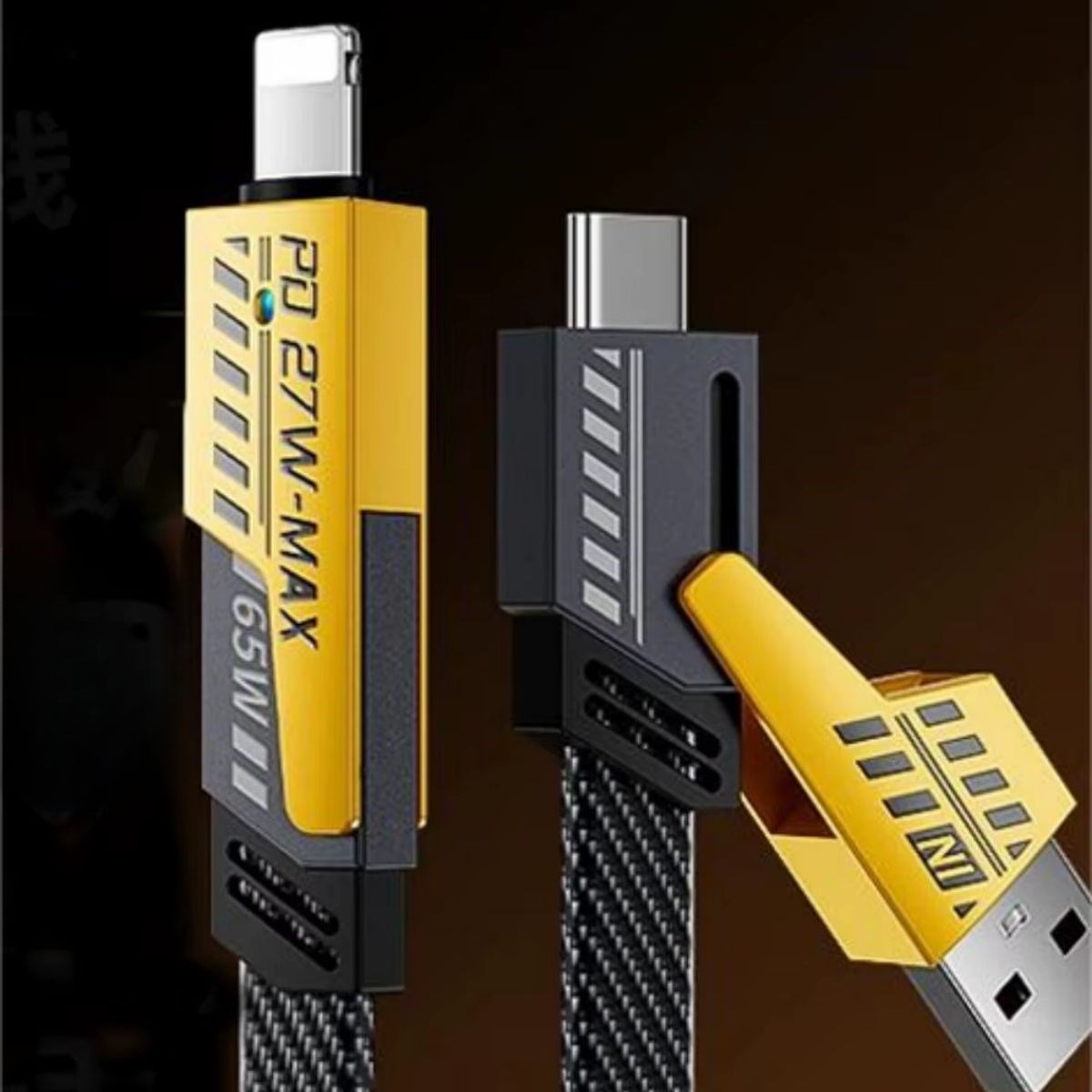 4in1 65W Hızlı Şarj Kablosu – Type-C to USB-A + Type-C to Lightning, 27W PD Destekli Çoklu Şarj Kablo