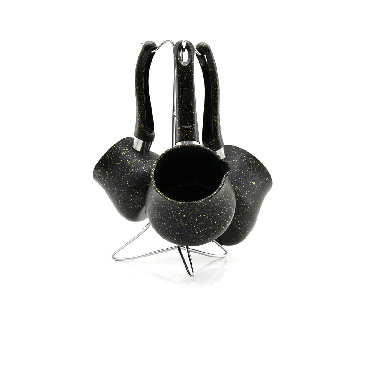 4PCS 230-280-380ML GRANİT - ÇELİK CEZVE RENKLİ METAL STANDLI