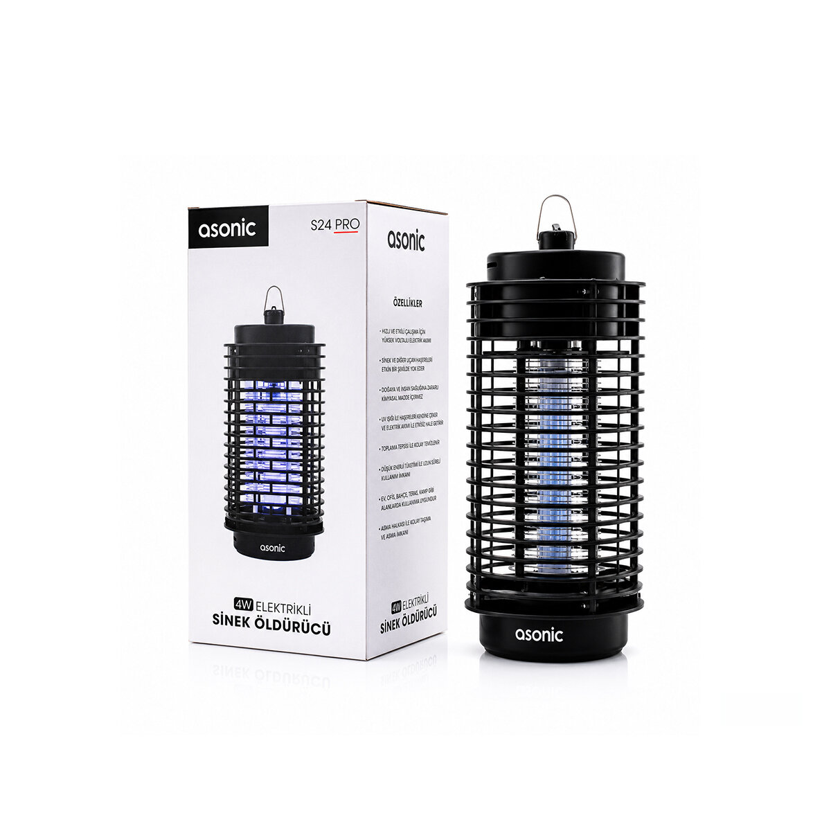 4W - SİYAH KOKUSUZ TAŞINABİLİR LED MAVİ IŞIKLI SİNEK ÖLDÜRÜCÜ S24 PRO
