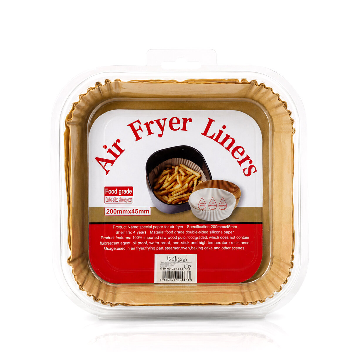 50PCS KARE TABAN: 20CM - KENAR: 4.5CM AİR FRYER PİŞİRME KALIP KAĞIT