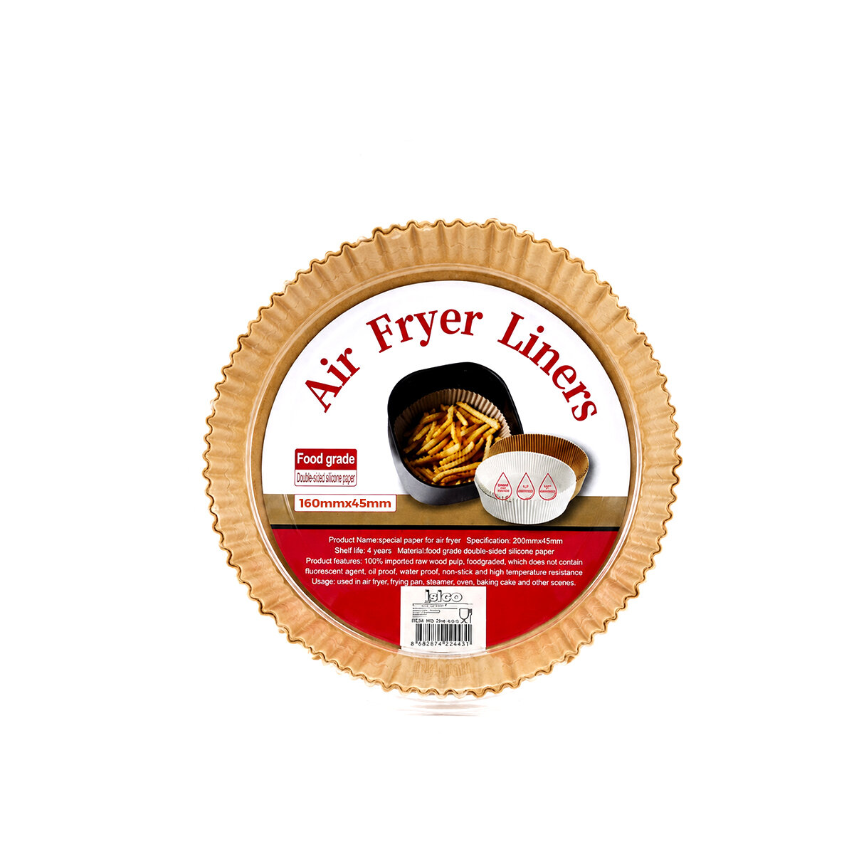 50PCS YUVARLAK TABAN: 16CM - KENAR: 4.5CM AİR FRYER PİŞİRME KALIP KAĞIT