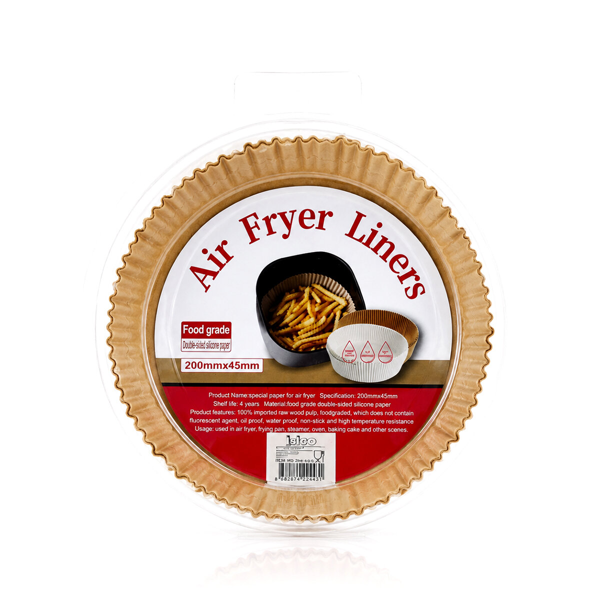 50PCS YUVARLAK TABAN: 20CM - KENAR: 4.5CM AİR FRYER PİŞİRME KALIP KAĞIT