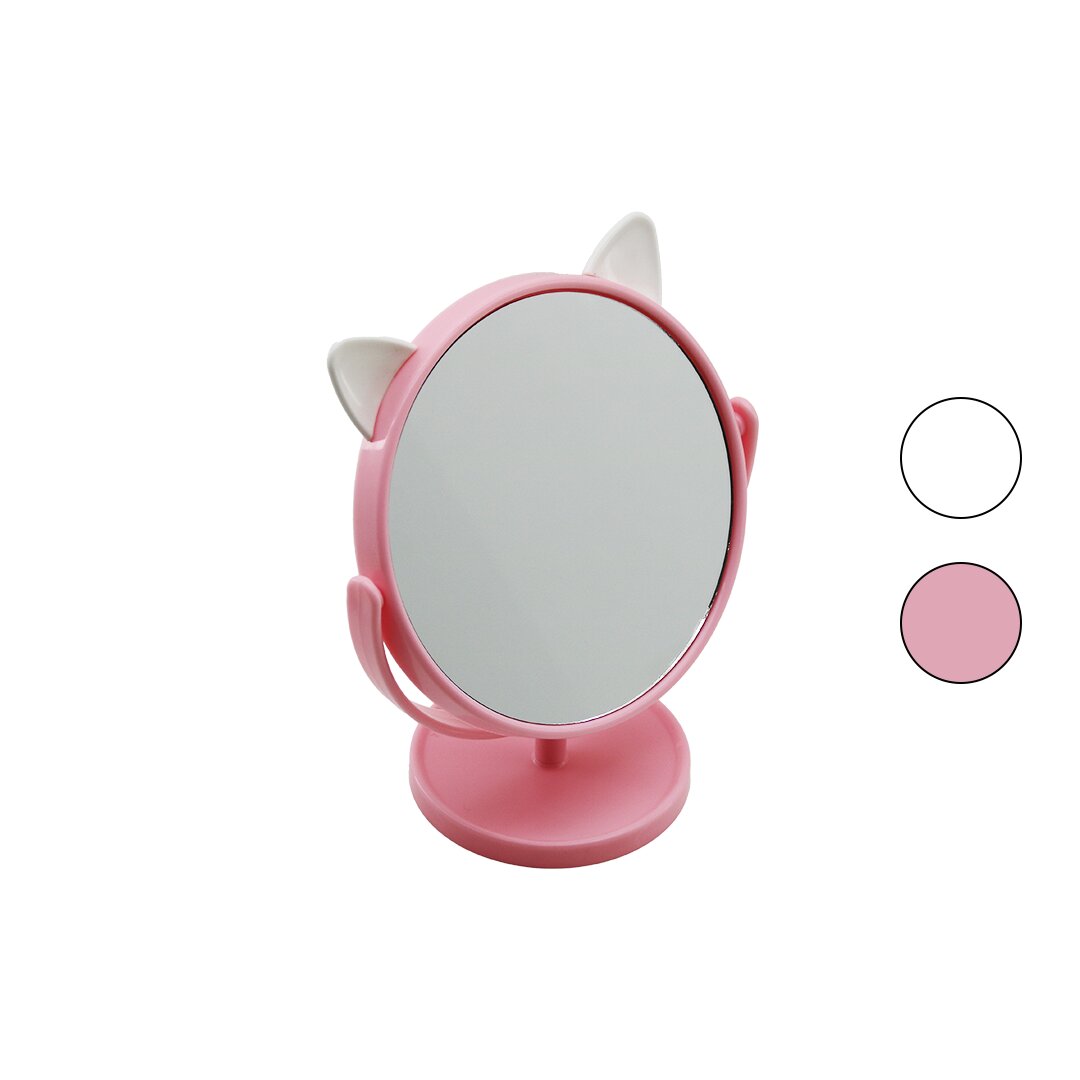 6 İNÇ  - 15CM - YUVARLAK KULAKLI RENKLİ PLASTİK MAKYAJ AYNASI AYAKLI