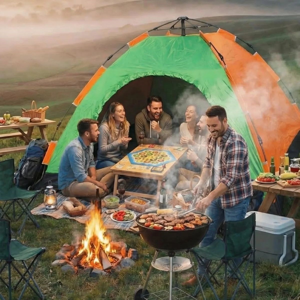 6 Kişilik Otomatik Kurulum Kamp Çadırı – Outdoor Aile, Doğa, Suya Dayanıklı Hızlı Kurulum Çadır 220x250x160 cm