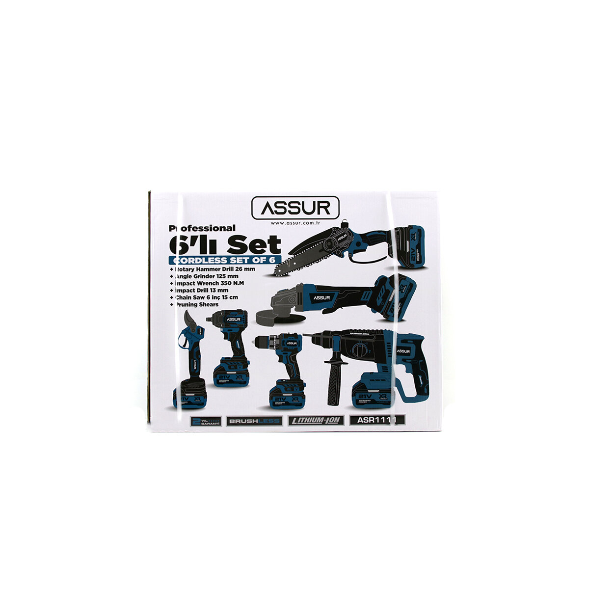 6PCS USTA ELEKTRİKLİ ALET SETİ ŞARJLI=21V SPRAL TAŞLAMA - HİLTİ - BAĞ MAKAS - SOMUN SÖKME - DARBELİ VİDALAMA - BUDAMA TESTERE PLASTİK ÇANTAL ASR-1111