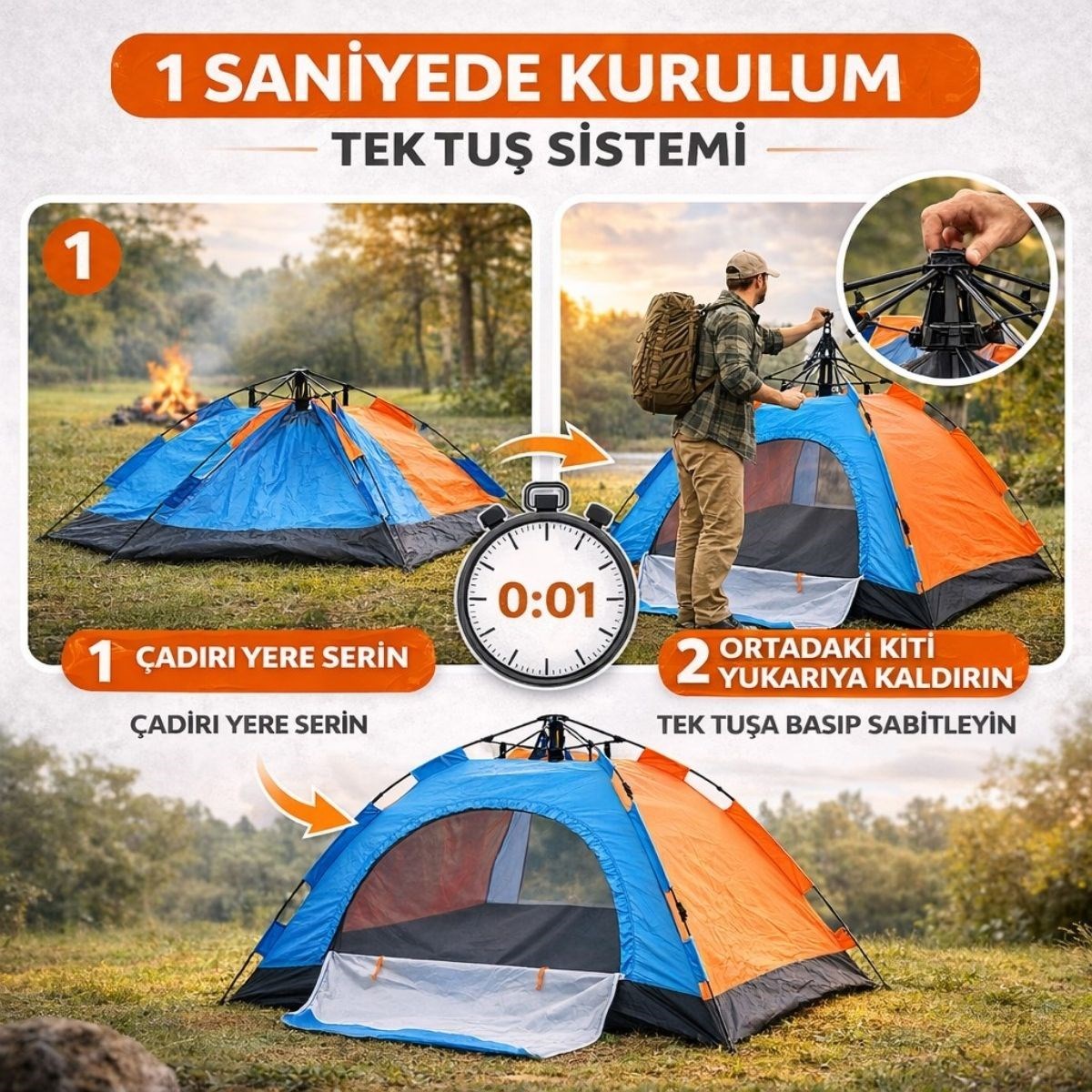 8 Kişilik Otomatik Kurulum Kamp Çadırı – Outdoor , Suya Dayanıklı Hızlı Kurulum Piknik ve Doğa İçin Geniş Aile Çadırı 250x250x165 cm