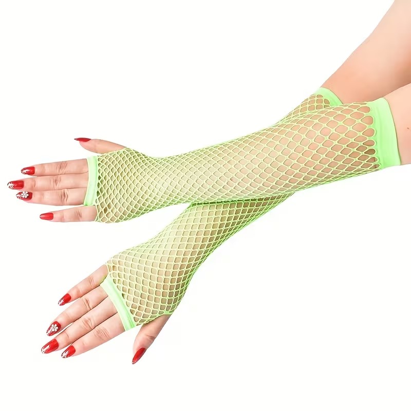 80’ler 90’lar Retro Neon Yeşil File Parmaksız Eldiven 26 cm