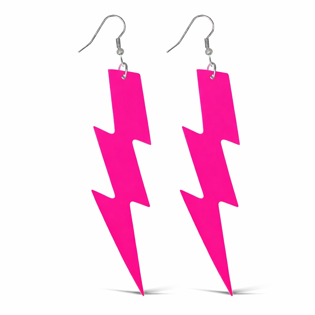 80’ler 90'lar Retro Neon Pembe Şimşek Küpe 10 cm