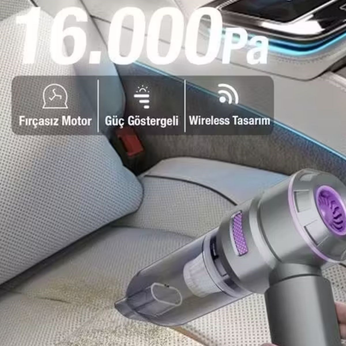 9 Farklı Uçlu Kablosuz Şarjlı Araç İçi Süpürge – Wireless Destekli, Güçlü Emiş, Taşınabilir Pratik Araç Temizleyici