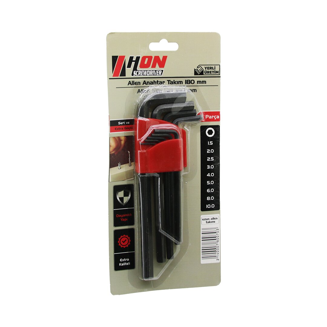 9PCS SİYAH UZUN - DÜZ 180MM ALYAN ALLEN ANAHTAR TAKIMI BRKT-800703