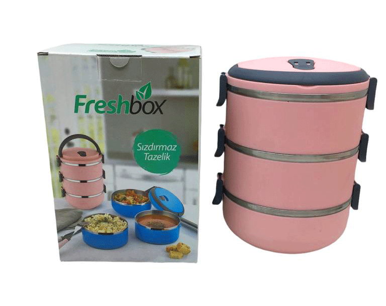 AÇIK PEMBE 3LÜ SEFER TASI SAKLAMA KABI 1.8LT
