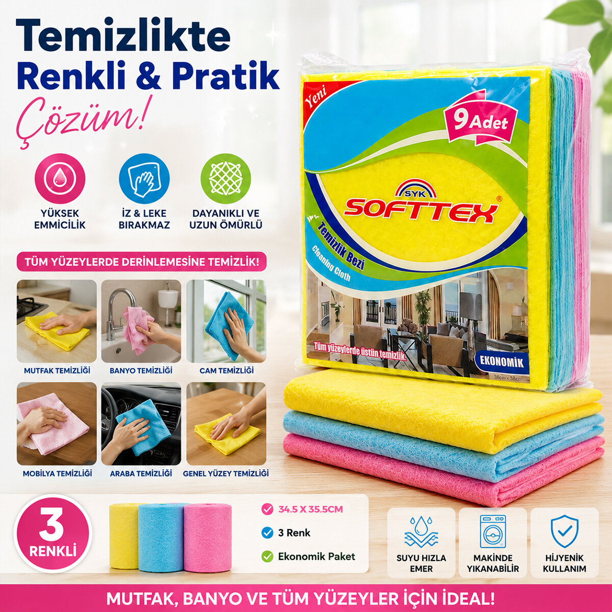 ACORD KOD-384 9 PARÇA  TEMİZLİK BEZİ 35X37CM