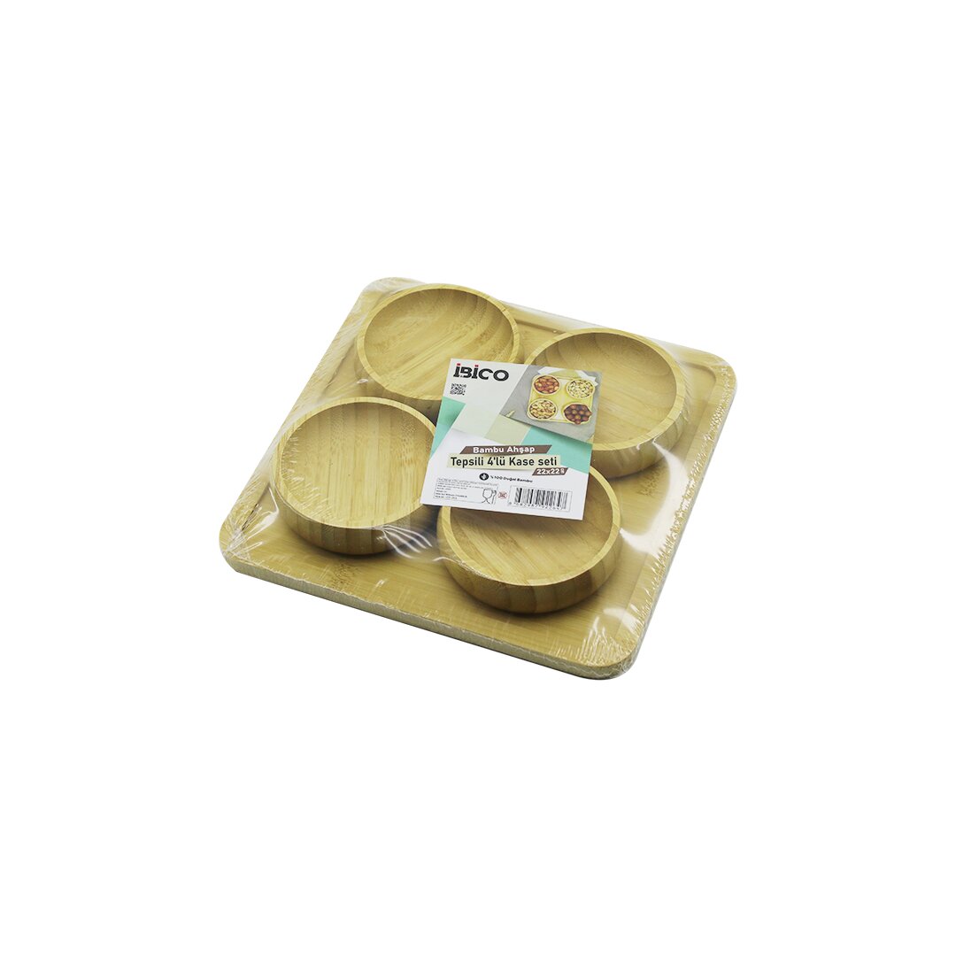 AHŞAP BAMBU 5PCS  ÇEREZLİK - LOKUMLUK KASE SETİ 22X22CM