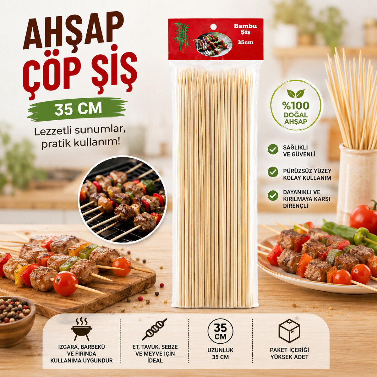 AHŞAP ÇÖP ŞİŞ 35CM 46PCS