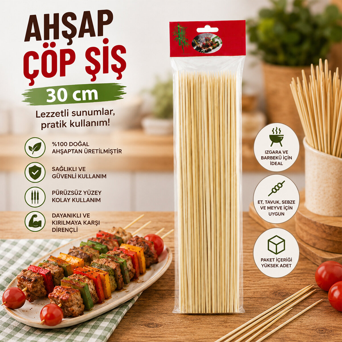AHŞAP ÇÖP ŞİŞ 30CM 46PCS