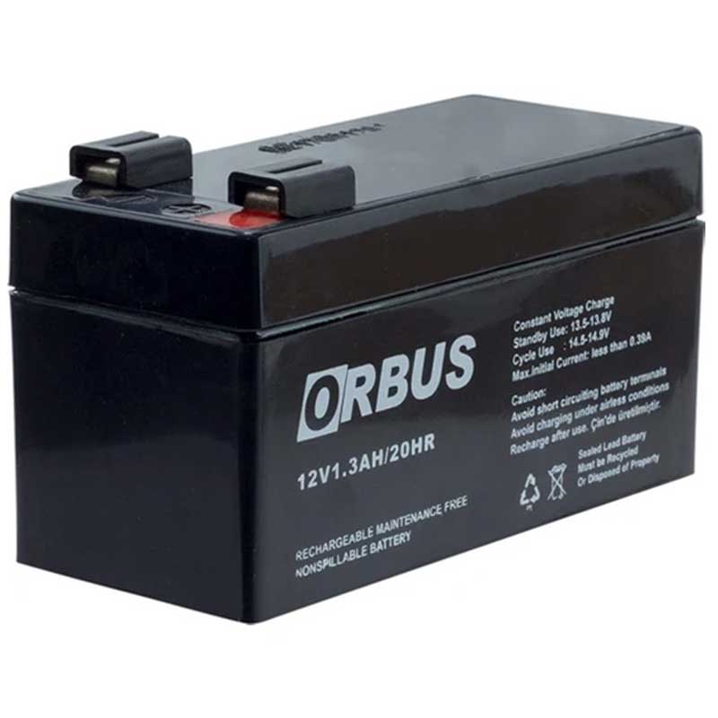 AKÜ 12 VOLT 1.3 AMPER ORBUS ORB12-1.3 (96 X 42 X 52 MM) (81)