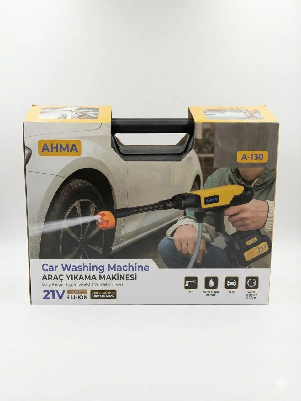 Akülü Basınçlı Araç Yıkama Makinesi | 21v Çift Batarya | 175 Psı Güç | 3.6l/dk Su Akışı A-130