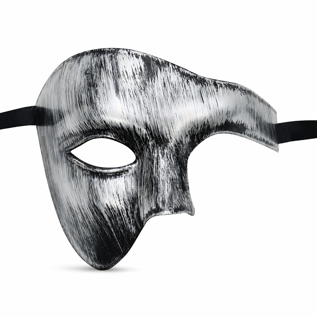Antik Eskitme Gümüş Erkek Yarım Maske - Phantom &amp;amp; Balo Maskesi