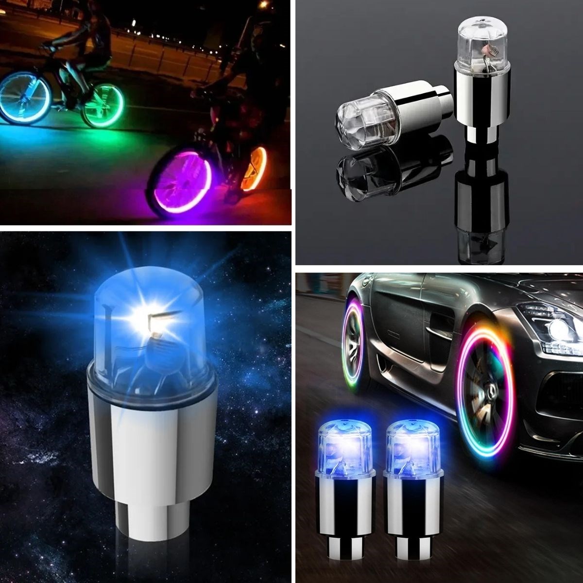 Araç ve Bisiklet İçin 2’li Mavi LED Hava Valfi Işık Kapakları–Gece Parlayan Lastik Lambası Sibop Kapağı