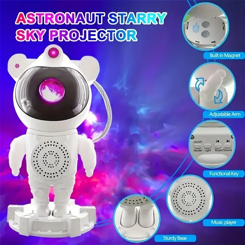 Astronot Gece Lambası Projektör Bluetooth Hoparlör Uzaktan Kumandalı