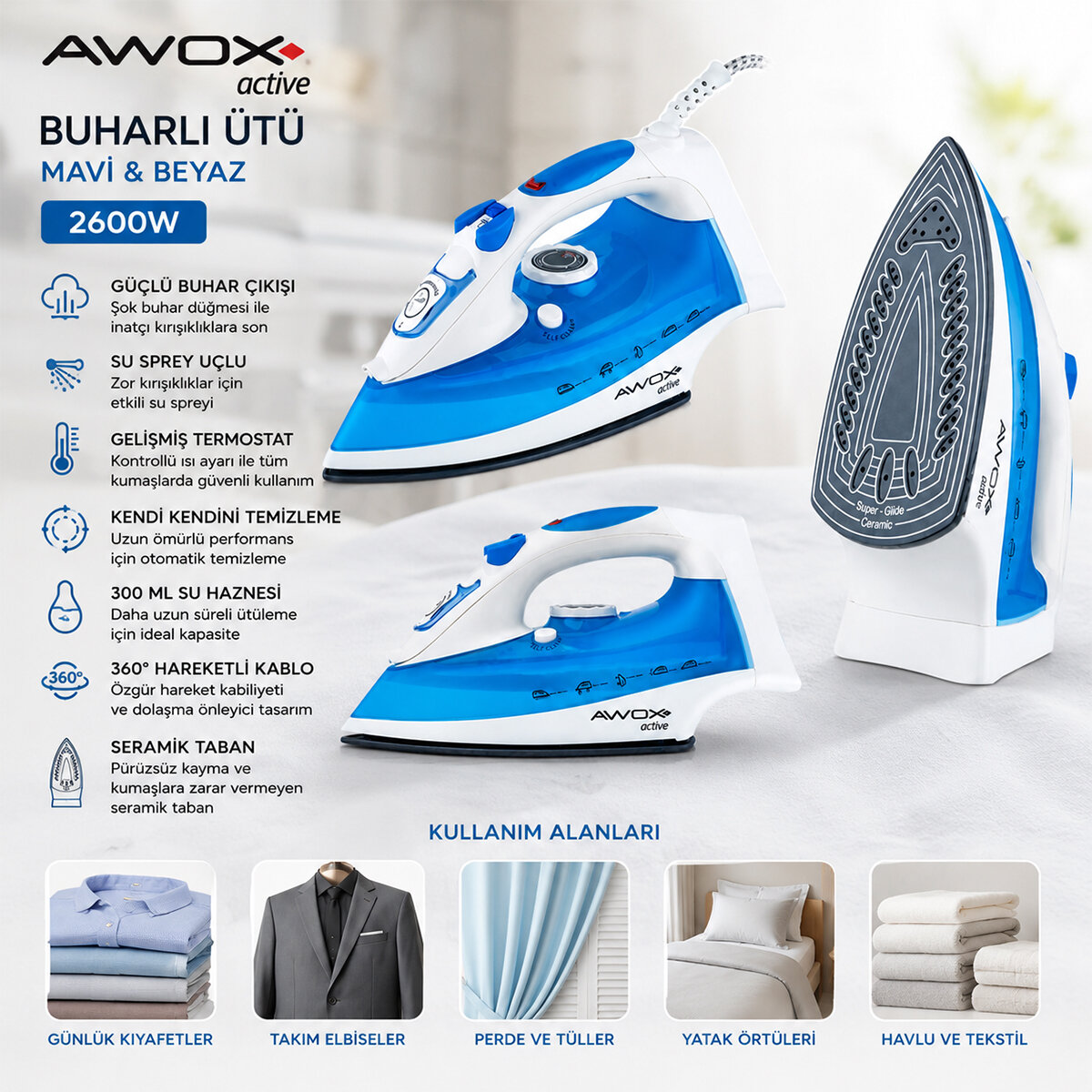 AWOX ACTİVE BUHARLI ÜTÜ 2600 WATT