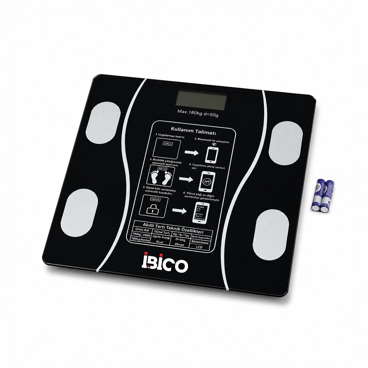 BLUETOOTH - VÜCUT ANALİZLİ DİJİTAL BASKÜL TERAZİ TARTI 180KG/50G YAĞ - SU - KAS ORAN - BMI İ11-023