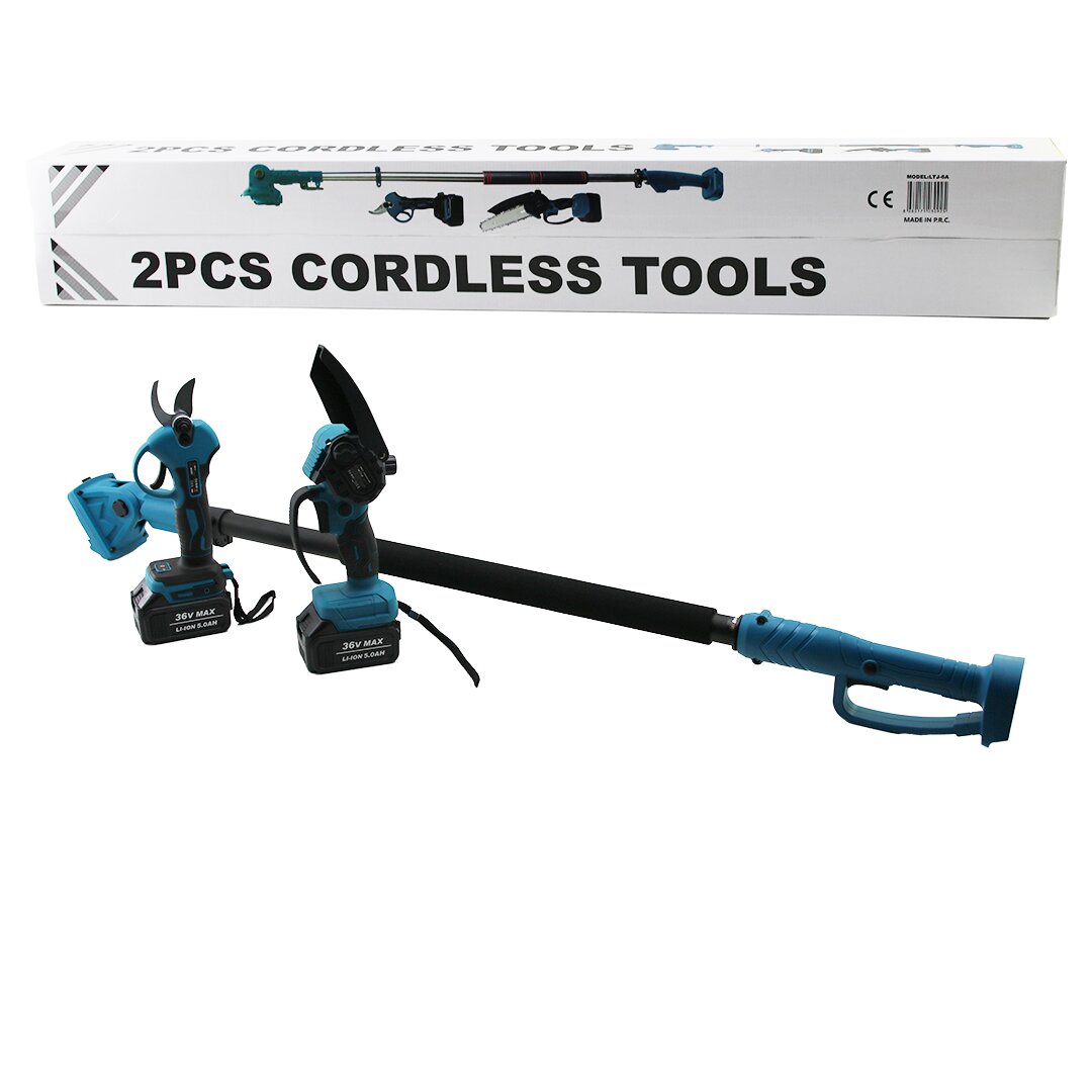 BN-5 CORDLESS TOOLS LTJ-6A ZZ-01 2 PCS SET 6" BUDAMA DAL KESME TESTERE=ŞARJLI--YAĞSIZ - ZİNCİRLİ + ŞARJLI BAĞ MAKASI TELESKOPİK UZAYAN METAL SAP=120--195CM