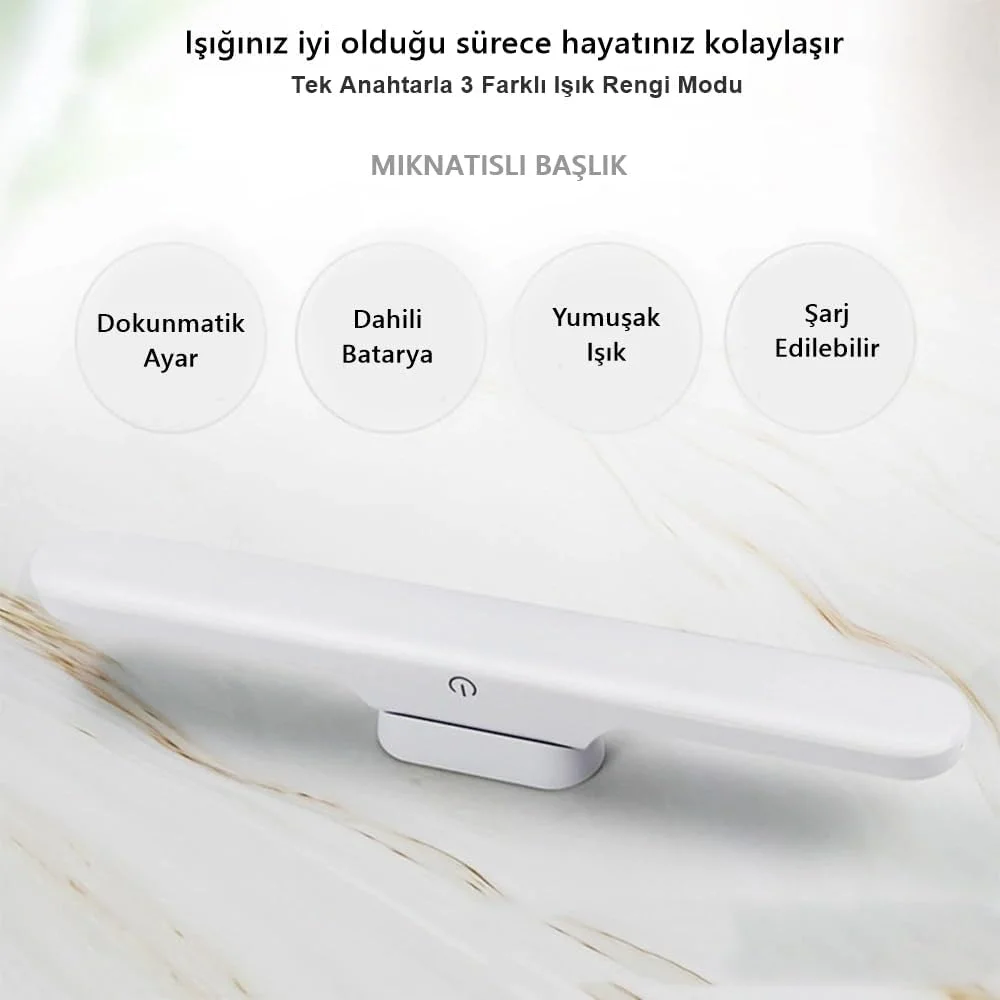 Cabınet Şarjlı Kolay Taşınabilir Mıknatıslı Led Işık Kablosuz Kademeli 3 Renk Aplik