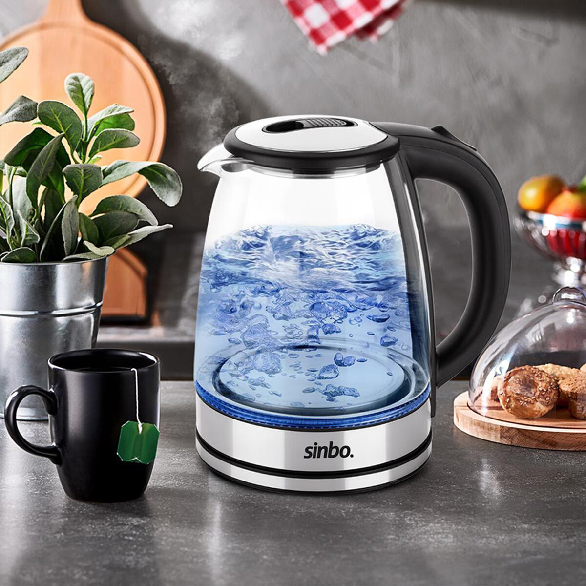CAM - LEDLİ KETTLE 1.8LT  GİZLİ REZİSTANS - KABLOSUZ 360 DERECE GÖVDE 1500W SK-8033