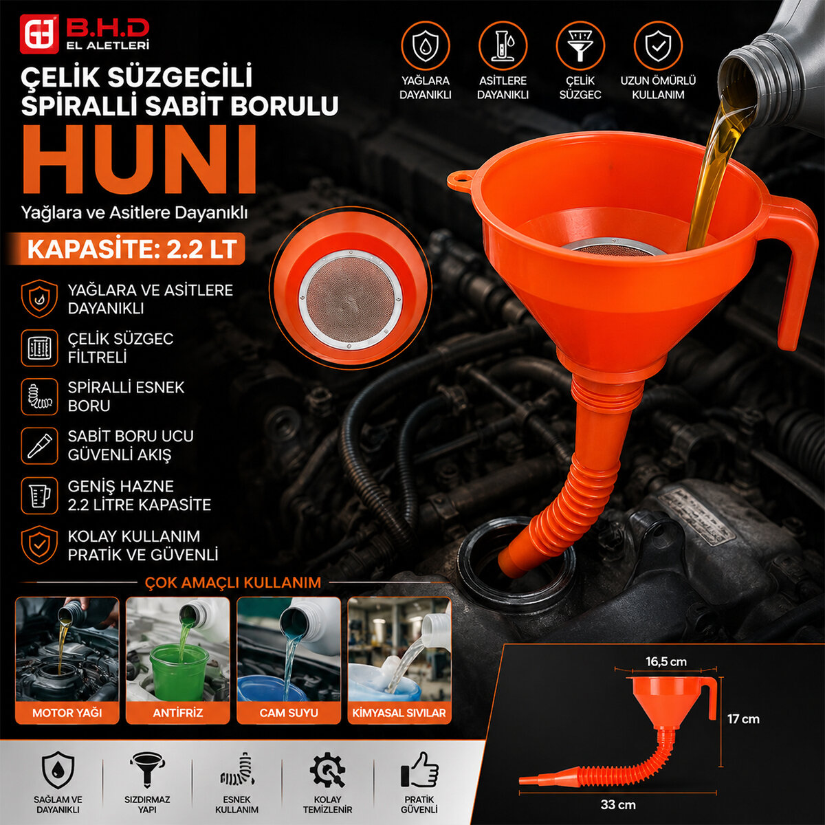 ÇELİK SÜZGEÇLİ SPİRALLİ HUNİ SABİT BORULU 2.2LT