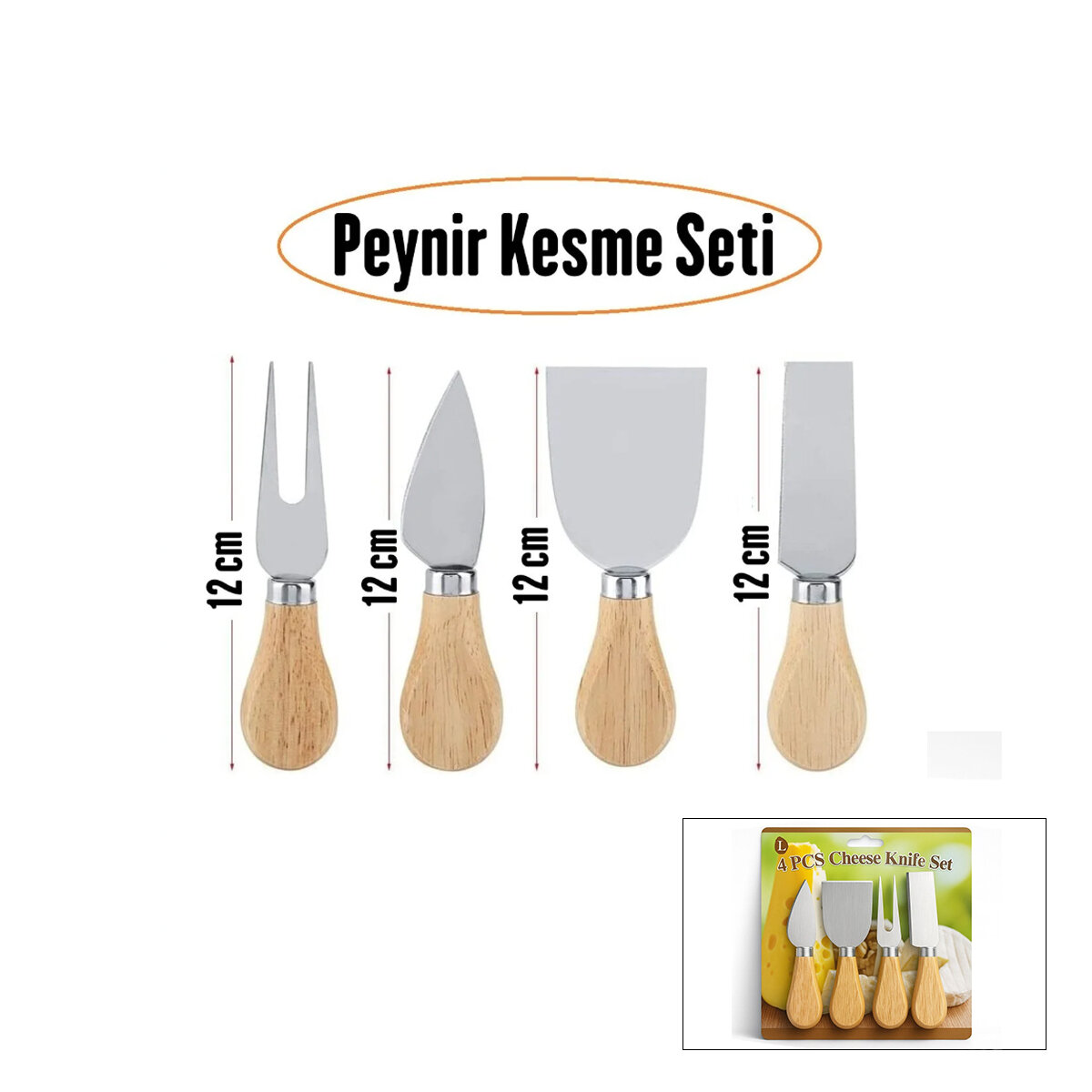 CHEESE KNİFE SET 4PCS PEYNİR BIÇAK SETİ AHŞAP BAMBU SAPLI