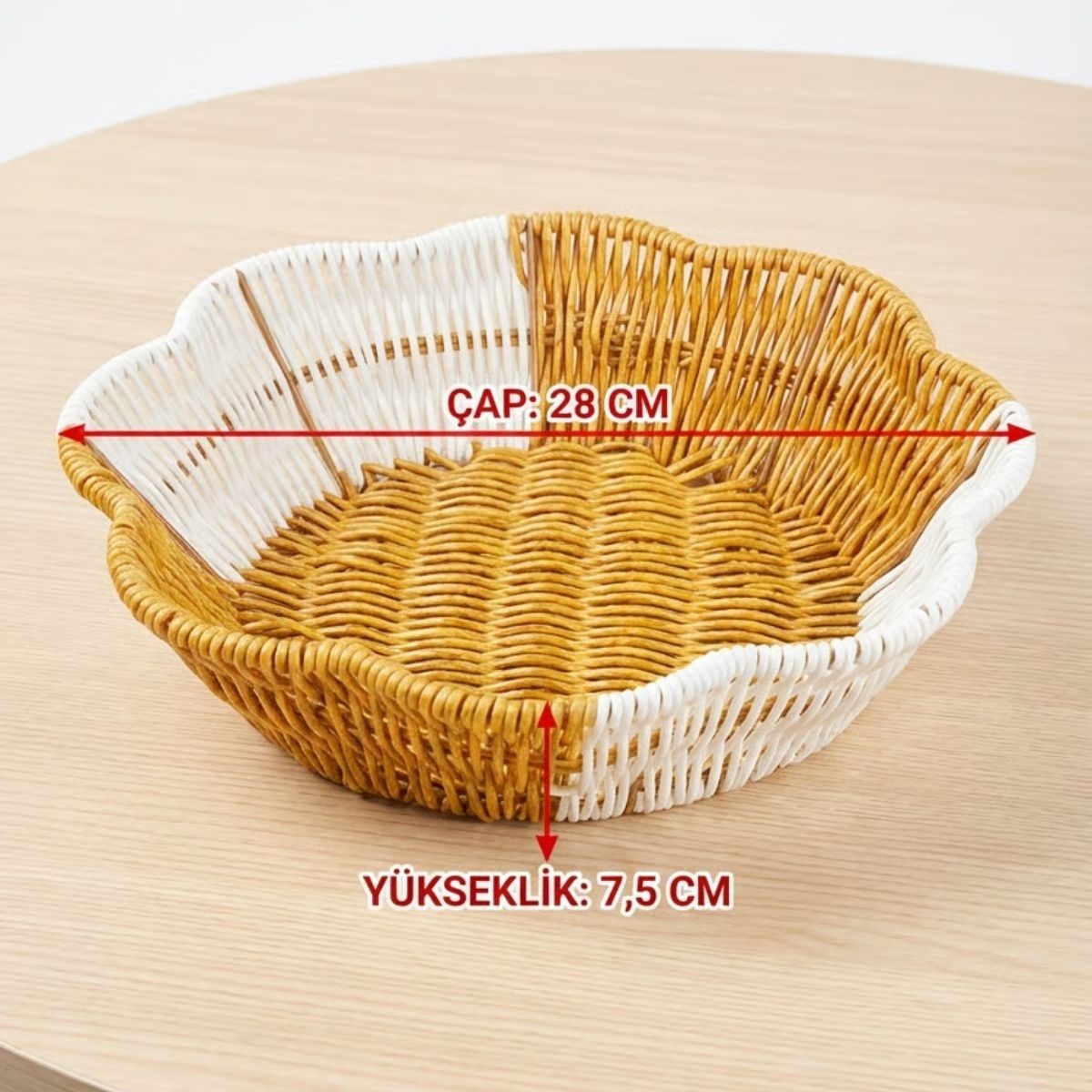 Çiçek Model Çift Renkli Plastik Rattan Ekmek ve Meyve Sepeti - Çok Amaçlı Banyo ve Mutfak Düzenleyici - Yıkanabilir Organizer