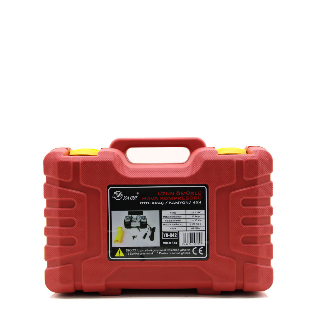 ÇİFT SİLİNDİR OTO - ARAÇ HAVA KOMPRESÖRÜ DC/12V - 23Amp - 150PSI FENERLİ BAR GÖSTERGELİ