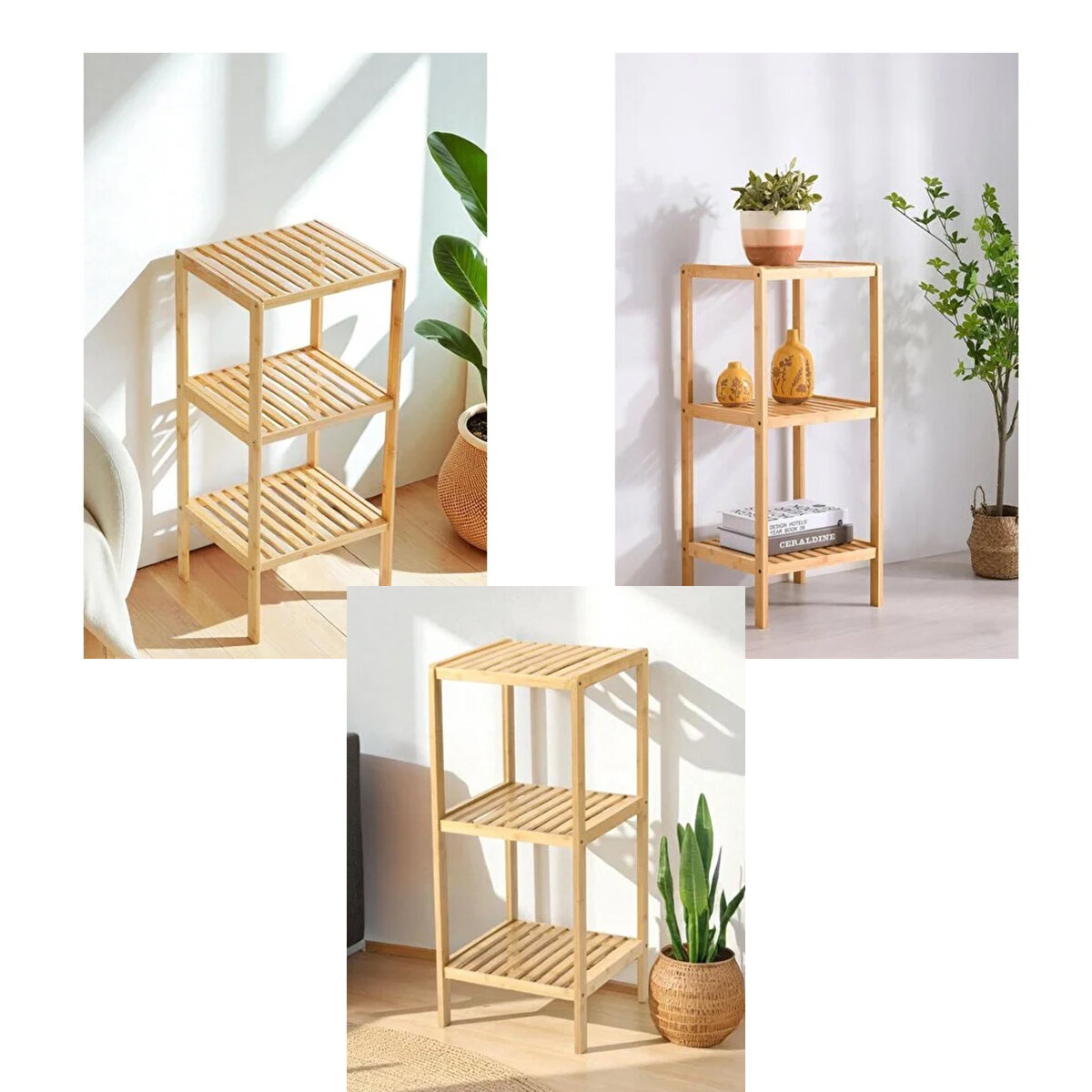 ÇOK AMAÇLI RAF - ORGANİZER 3 KATLI AHŞAP - BAMBU 36X32X80CM