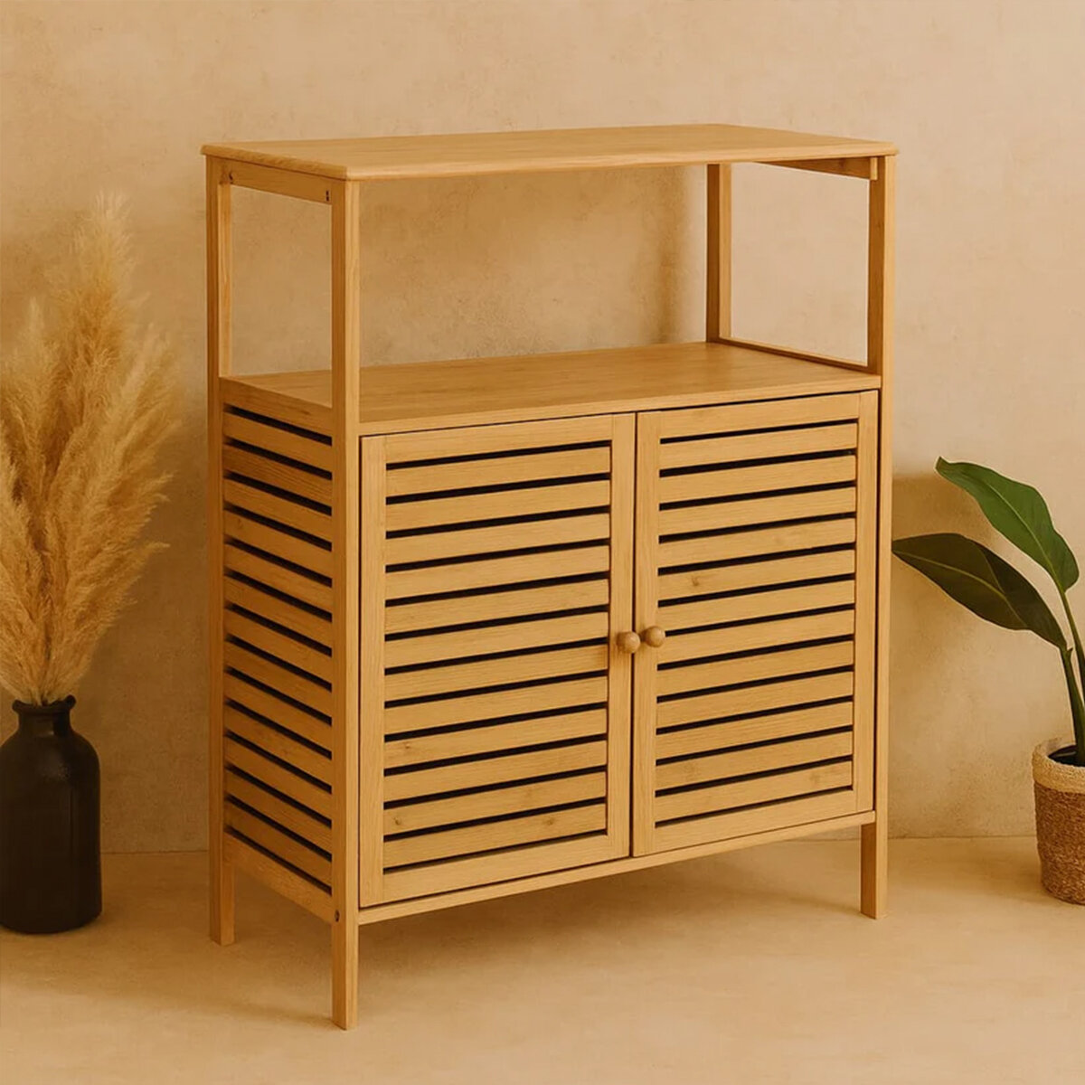 ÇOK AMAÇLI DOLAP AHŞAP BAMBU ORGANİZER RAFLI 66X33X85CM