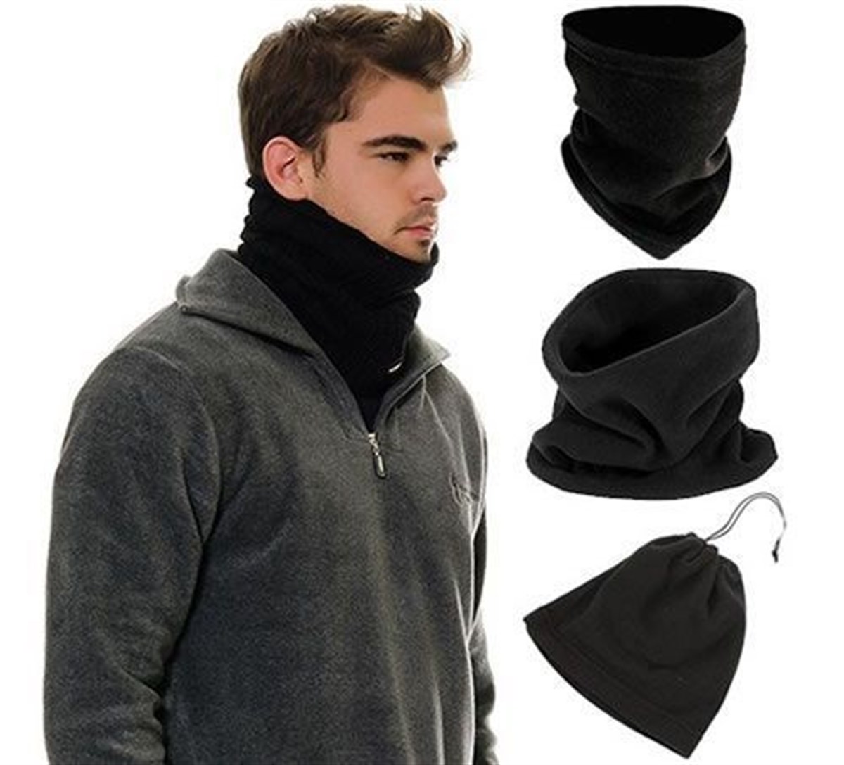 Çok Fonksiyonlu Unisex Terletmez Kumaş İpli Polar Bere Boyunluk