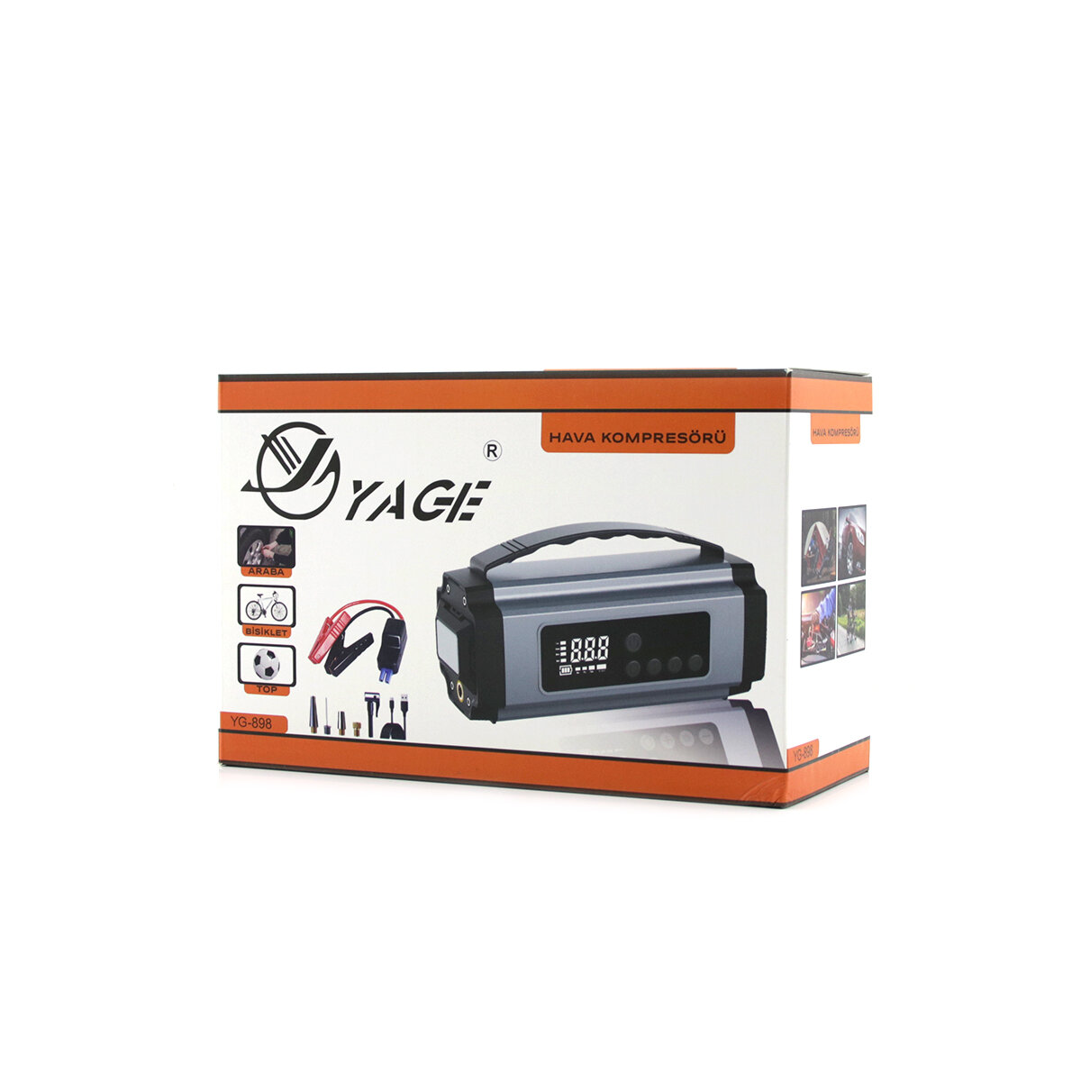 ÇOK FONKSİYONLU OTO - ARAÇ TAKVİYE SET TAŞINABİLİR 120W DİJİTAL EKRAN POWERBANK ÖZELLİK - FENER - COB - PUSULA YG-898