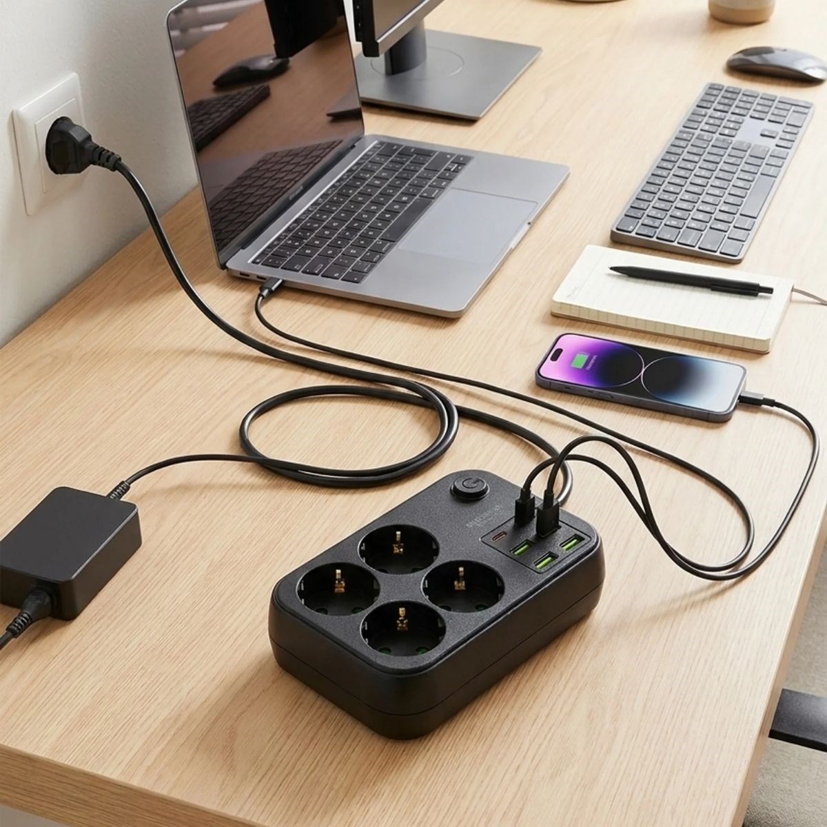 Çoklu Priz Uzatma Kablosu 4 Soket + 4 USB + 2 Type-C – Termal Akım Korumalı, Isıya Dayanıklı, Çocuk Korumalı Güvenli Priz 100-250V