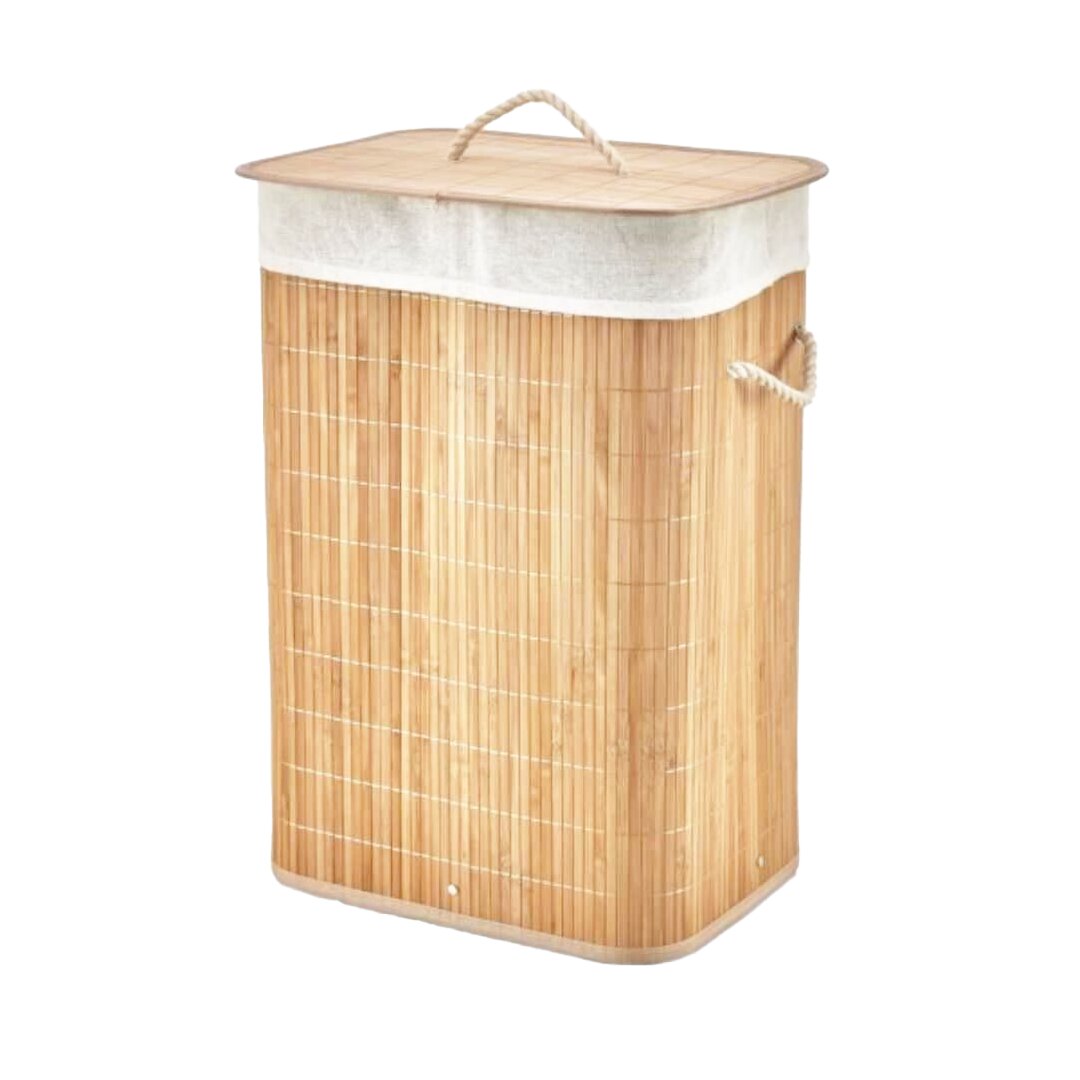DİKDÖRTGEN BAMBU AHŞAP KİRLİ ÇAMAŞIR SEPETİ 40X30X60CM SEYYAR KAPAKLI İÇİ BEZLİ İP KULPLU